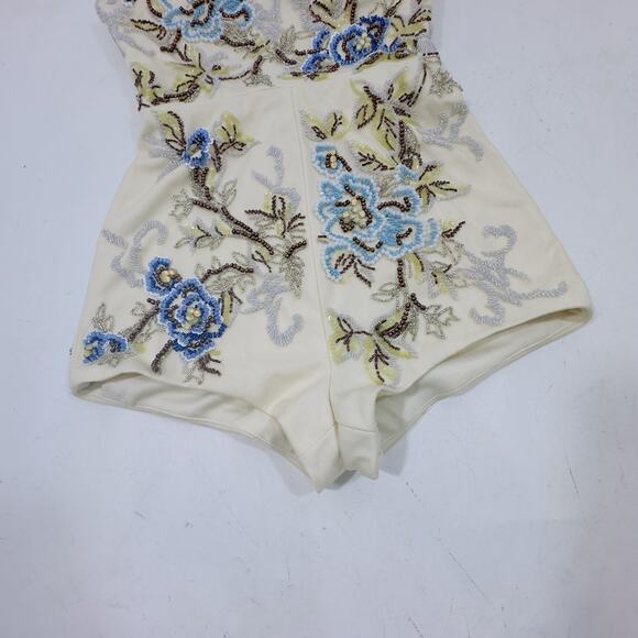 Mac Duggal Embellished Strapless Romper Size 2 Ivory Blue Beaded Floral Mini NWT - Picture 4 of 15